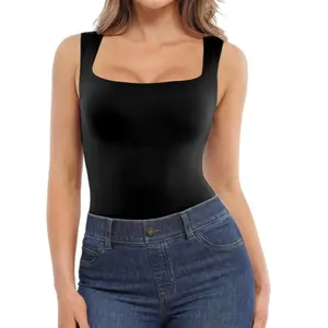 Popilush Tank Top For Women - Square Neck Sleeveless Women'S Basic Tummy Control Tops Summer Outfits Casual Going Out Tops Black Womenswear