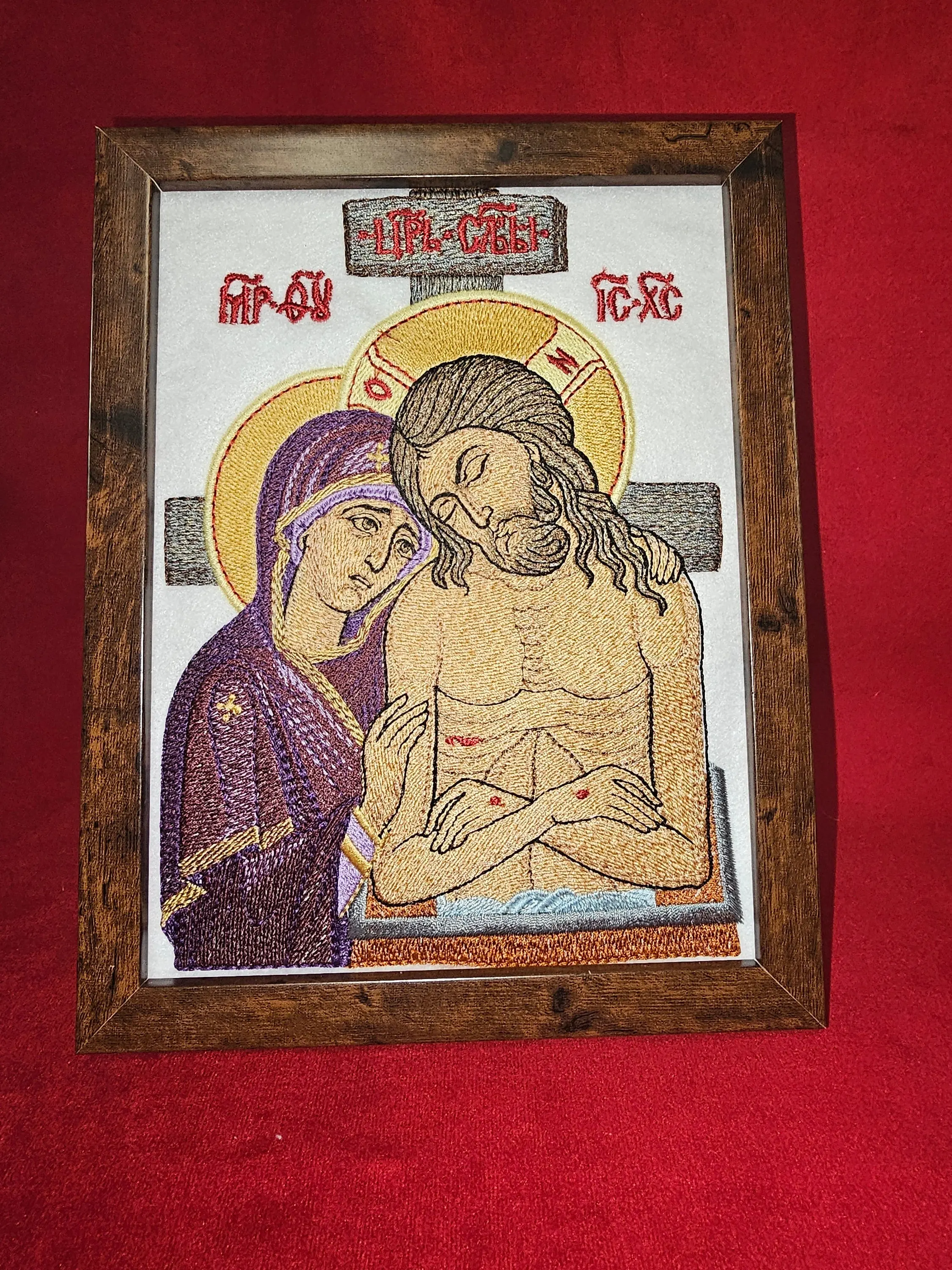 6x8 in Embroidered Byzantine Orthodox Christian Icon - "Do Not Lament Me, O Mother" (Lamentation of Christ) for Religious Decor, Room Decor