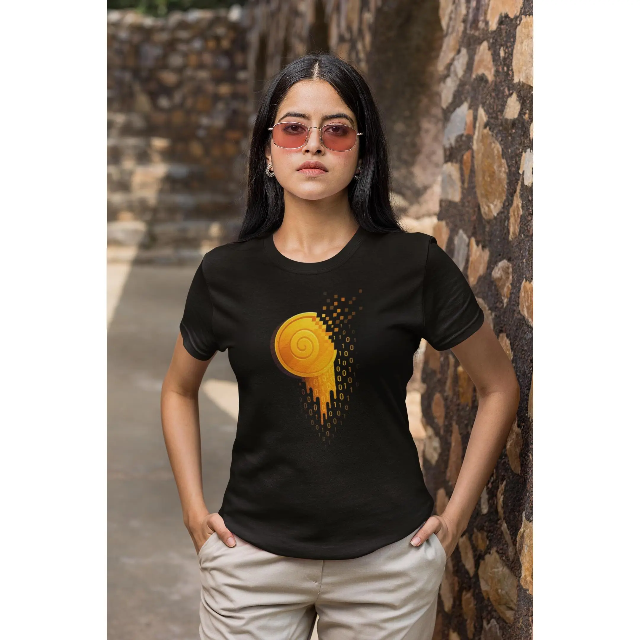 Crypto Gold Coin T-Shirt, Binary Code Tee, Futuristic Cryptocurrency Shirt, Digital Gold Rush Gift for Crypto Investor