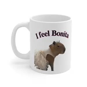 Princess Capy Mug - "I feel Bonita" - Capybara in Tiara and Dress feeling Bonita - Funny Cute Capybara Gift Mug - White, Ceramic, 11 fl oz