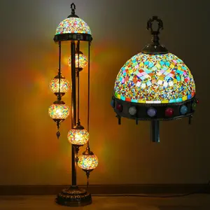 Luxury Turkish Mosaic Floor Lamp - 56 inches tall, with 5 colorful balls and upgraded top cover, metal base, LED lighting, first choice for home decoration