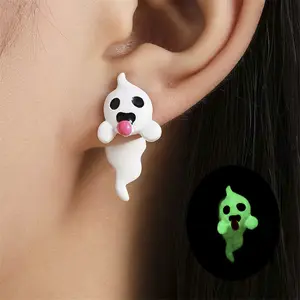 Halloween Night Light Ghost Stud Earrings for Women Glow In The Dark Funny Ghost Charm Fluorescent Earrings Party Jewelry Gifts