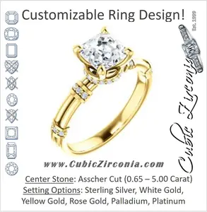 Cubic Zirconia Engagement Ring- The Jayla (Customizable Asscher Cut Style with Under-Halo & Horizontal Band Accents)