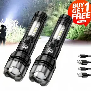 BUY1GET1 FREE 2PC Rechargeable LED Flashlights High Lumen Super Bright Handheld Flashlight Battery Powered Waterproof Powerful USB-C FAST CHARGE 6MODES POWER DISPLAY PORTABLE BATTERY PACK Perfect for Camping Emergencies