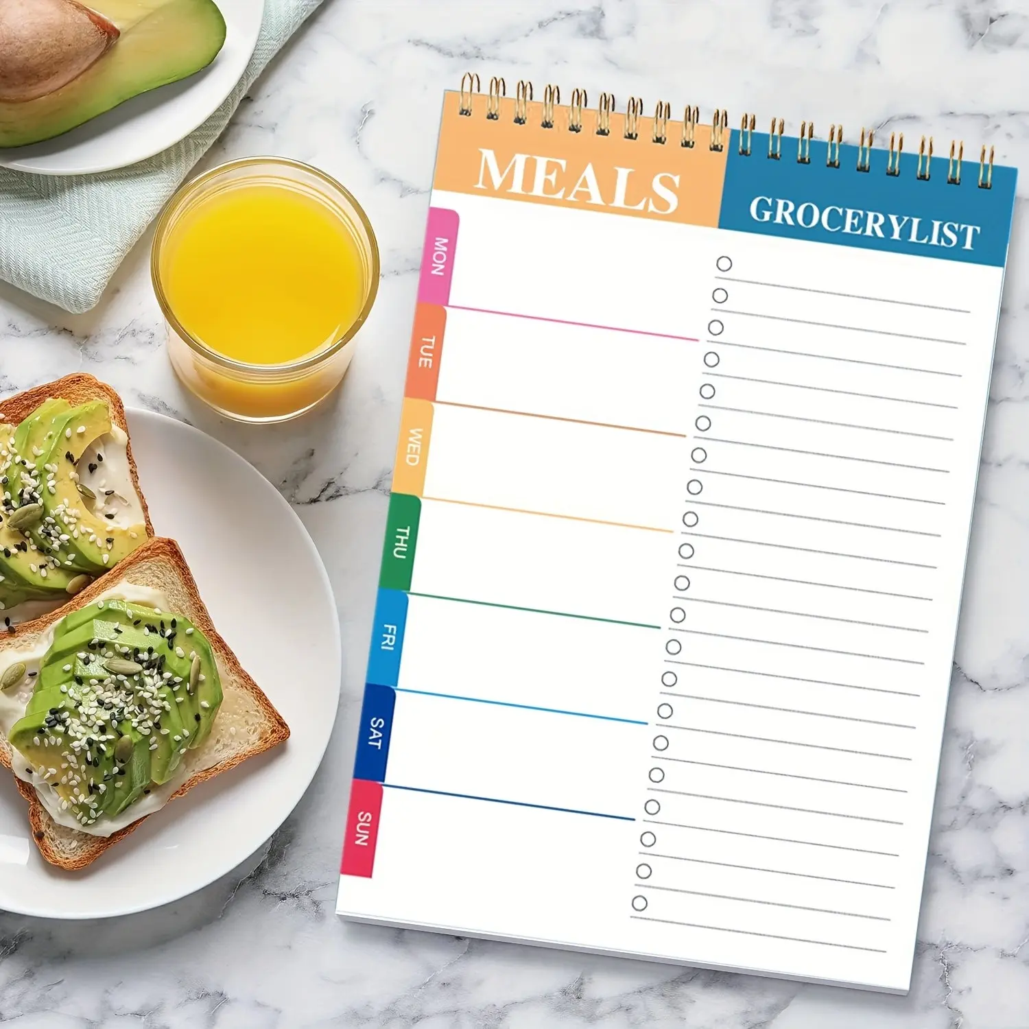 Weekly Meal Planner Board 5.6x8.5 Inches 90 Pages, Menu Planner, Daily & Weekly Plan Organizer, Convenient Grocery List Tear-Off Sheets, Planner Notebook, Spiral Bound Planner, Weekly Planner Pad