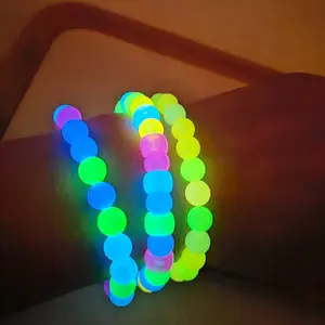3PCS Women's Luminous Beads Beaded Bracelet Set Bohemian Handmade Glow-in-the-Dark Bangle Bracelet Vintage Men/Women Acrylic Bead Anklets Vacation Travel Beach Elastic Bracelet Jewelry Random Colors