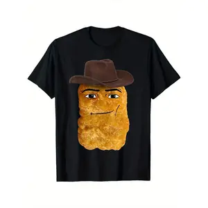 Geometric Cowboy Chicken Nugget Meme Design Men's Summer Casual T-Shirt, Comfortable - Breathable, Soft, Slightly Stretching 100% Cotton All-Season Wear Unisex Top 220g