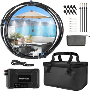 HOMENOTE Portable Misting System – 12,000mAh Pump, 20L Water Bucket, Misting Hose, 4 Brass Nozzles, Outdoor Cooling Misters for Canopy/Camping/Umbrella/Golf Cart/Dugout/Greenhouse