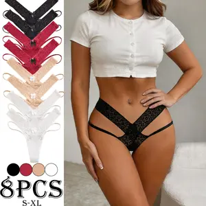 Women's 8-Piece Low Waist Panty Set - Minimalist Solid Color, Sexy Lace Bow, Skin-Friendly, Breathable, Seamless Soft Thin Elastic Fitted Heart Hip Lingerie, Women's Clothes for Daily Wear & Dates