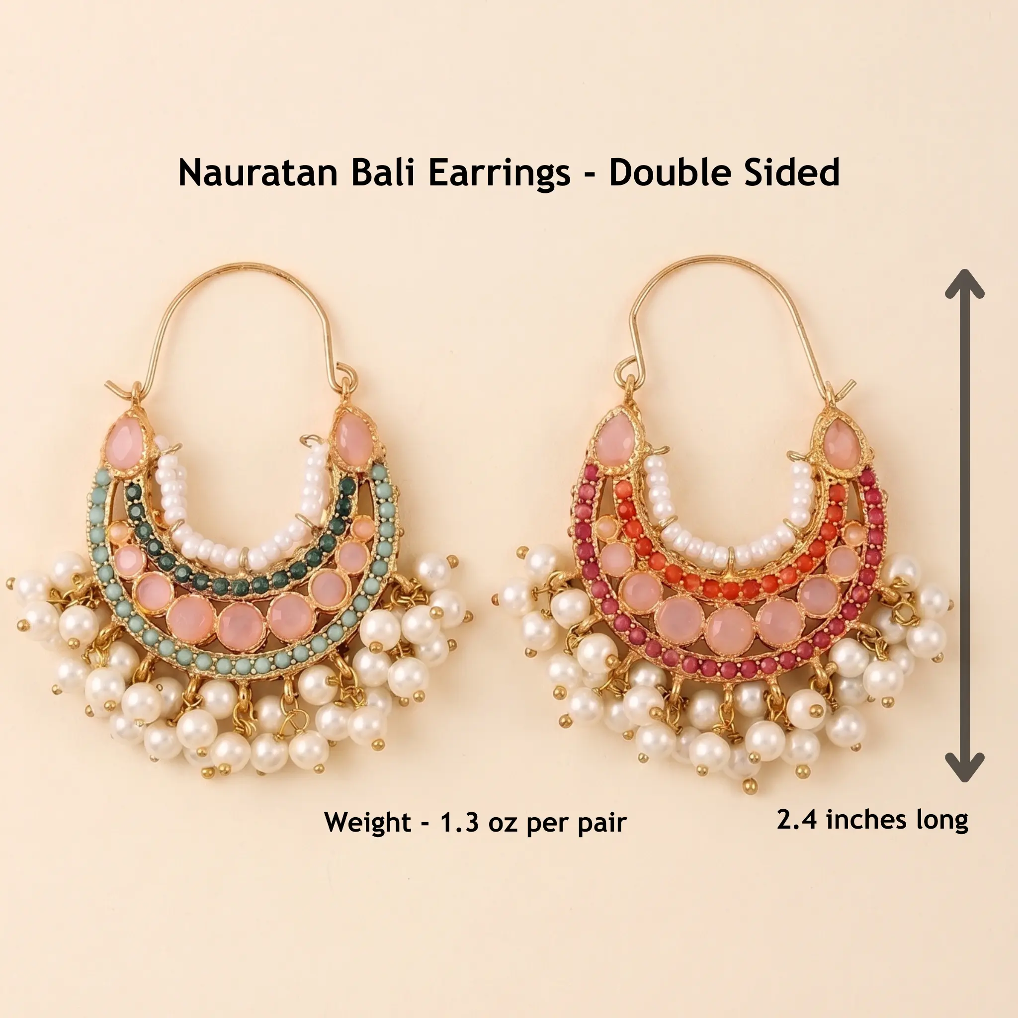 Nauratan Bali Earrings - Multicolor Stone, Statement Earrings