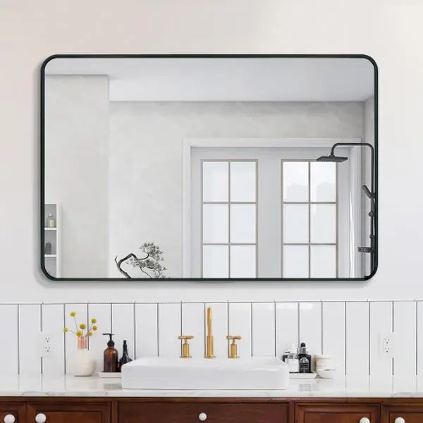 30x40" Bathroom Mirror - Metal Framed Wall Mounted Anti-Fog Vanity Mirror, Rustproof Rectangle Mirror with Beveled Edge for Modern Bathroom, Bedroom, Entryway