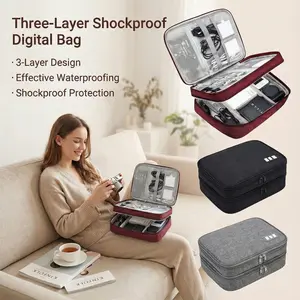 Charging cord organizer bag Three-Layer Portable Travel Tech  Storage Pouch for iPad Kindle Hard Drives Cables Chargers Phone   Electronics Shockproof Travel Essential