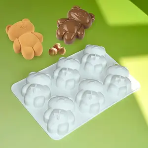 6 Cavity Bear Mousse Cake Silicone Mold Mother's Day Wedding Party Holiday Teddy Bear Chocolate Candy Silicone Mold Decorative Baking Tool