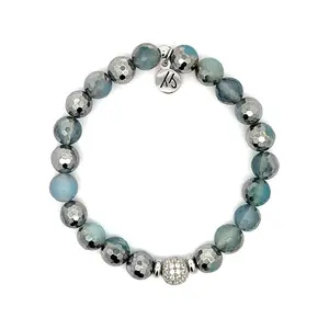 Glow Getter Collection- Blue Silver Agate Gemstone Bracelet