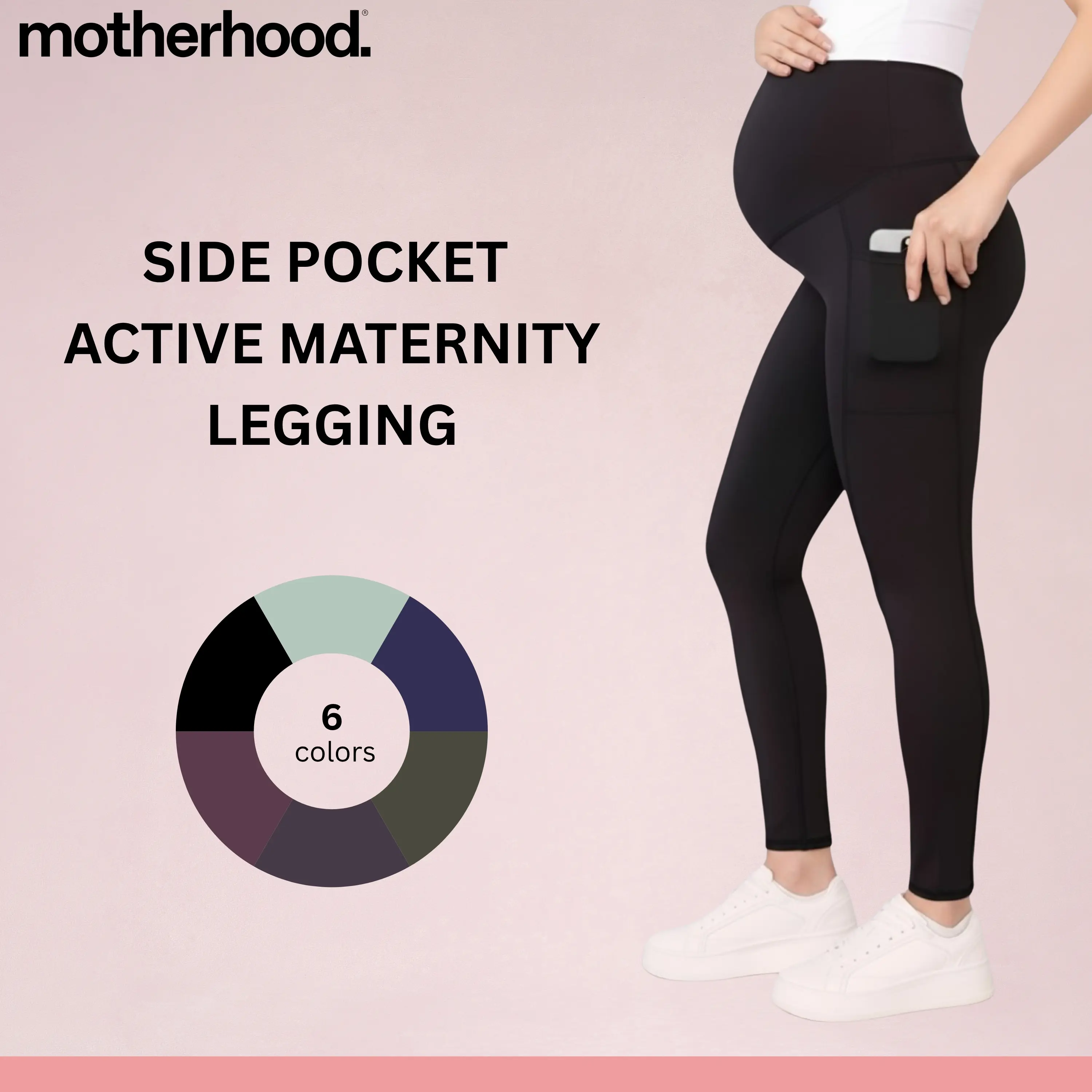 Women's Over the Belly Side Pocket Active Maternity Leggings - Motherhood Maternity