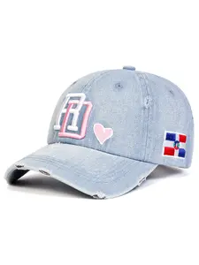 Unisex Sun Protection Denim Baseball Cap, Casual Adjustable Hat for Travel, Beach and Vacation, Letter Embroidery Quality Caps, Adjustable Sunscreen Hat
