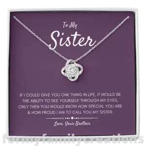 To My Sister Necklace From Brother Forever Love Heart Shaped Pendant 14k White Gold Finish 6.5mm Cubic Zirconia Stone Adjustable Chain Gift For Sister From Brother