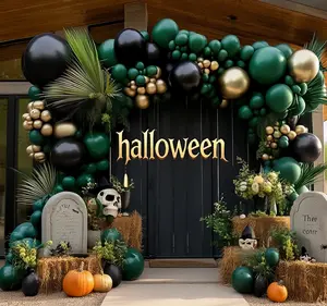 123PCS Green Black And Gold Balloon Arch Garland Kit, Green Black Gold Balloons Arch Kit For Graduation Wedding Jungle Birthday Party Decorations