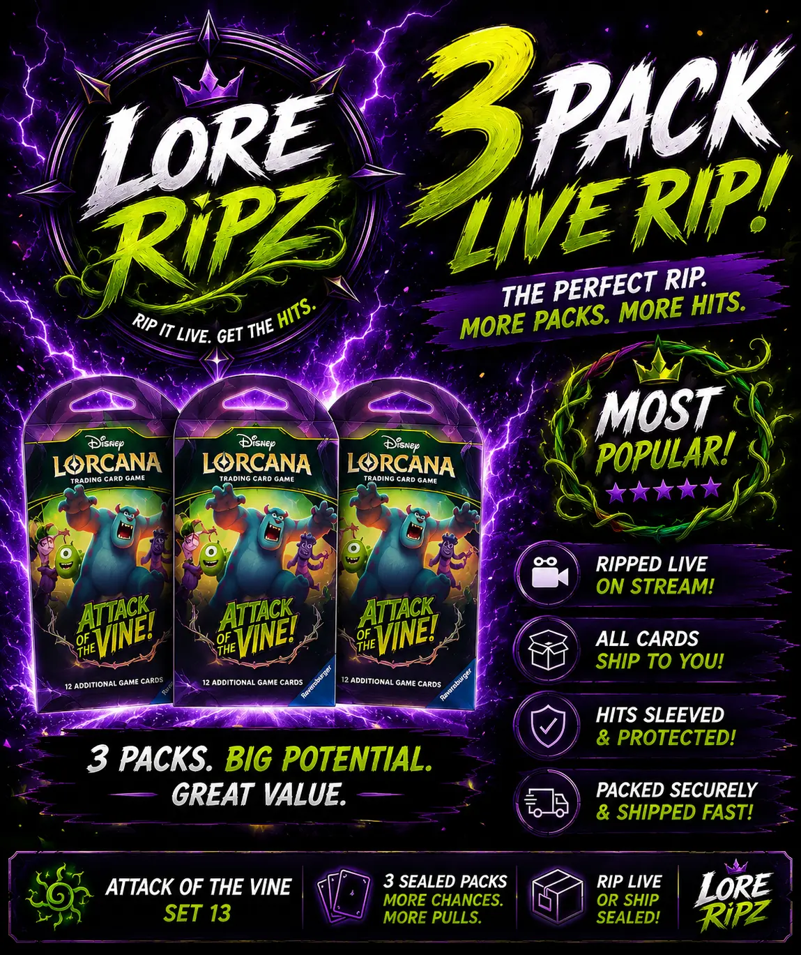 3 Pack Attack of the Vines Booster Packs