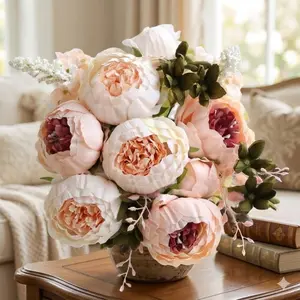 High-Realistic Peony Hydrangea Floral Arrangement Set | Ins Style Wedding Party Home Decor | Artificial Flower Bouquet for Living Dining Table | Halloween Christmas Holiday Decoration | Mother's Day Home Gift Idea