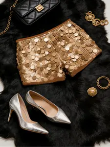 Women's Sequin Elegant Sexy Fashion Shorts, Perfect for Christmas Thanksgiving Party Work Multi-Occasion Wear, Fall & Winter New Arrival