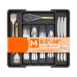 Expandable Silverware Organizer for Drawer, Adjustable Utensil Tray, Kitchen Cutlery Holder, Space Saving Storage for Spoons Forks Utensils Black