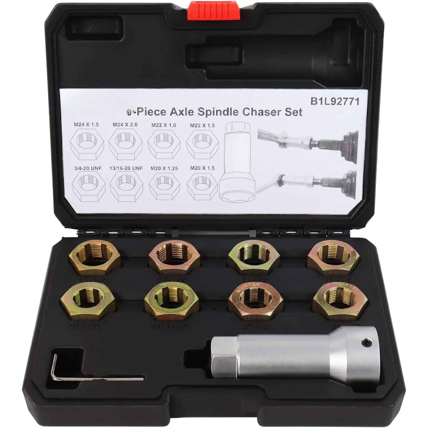 10- Axle Spindle Thread Chaser Set, Thread Rethreading Restorer Tool Metric M20 M22 M24 & UNF 13/16"3/4"