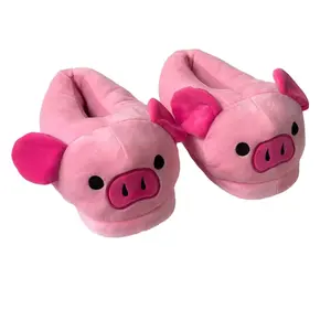 Cute Cartoon Pig Winter Warm Shoes Women Heel Cover Home Floor Slippers Soft Fur Indoor Fluffy House Bedroom Slides for Girls NONE