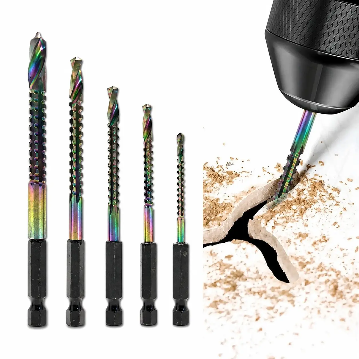 Titanium-Coated HSS Drill Bit Set | 3mm–8mm Twist Drill Bits for Wood, Metal & Plastic | Serrated Anti-Slip Precision Cutting Design | High-Speed Steel Power Tool Accessories for DIY, Construction & Woodworking Projects
