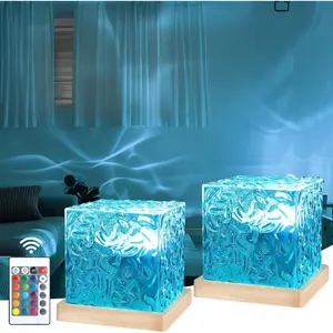 Northern Lights 2 Pack Ocean Wave Projector Gradual Rotating Flame Water Lamp with Remote Control & Adapter for Home Decor Bedroom Game Party Rooms Square