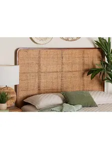 Bali & Pari 193271436842 Caspia Bohemian Natural Rattan & Mahogany Wood Queen Size Headboard