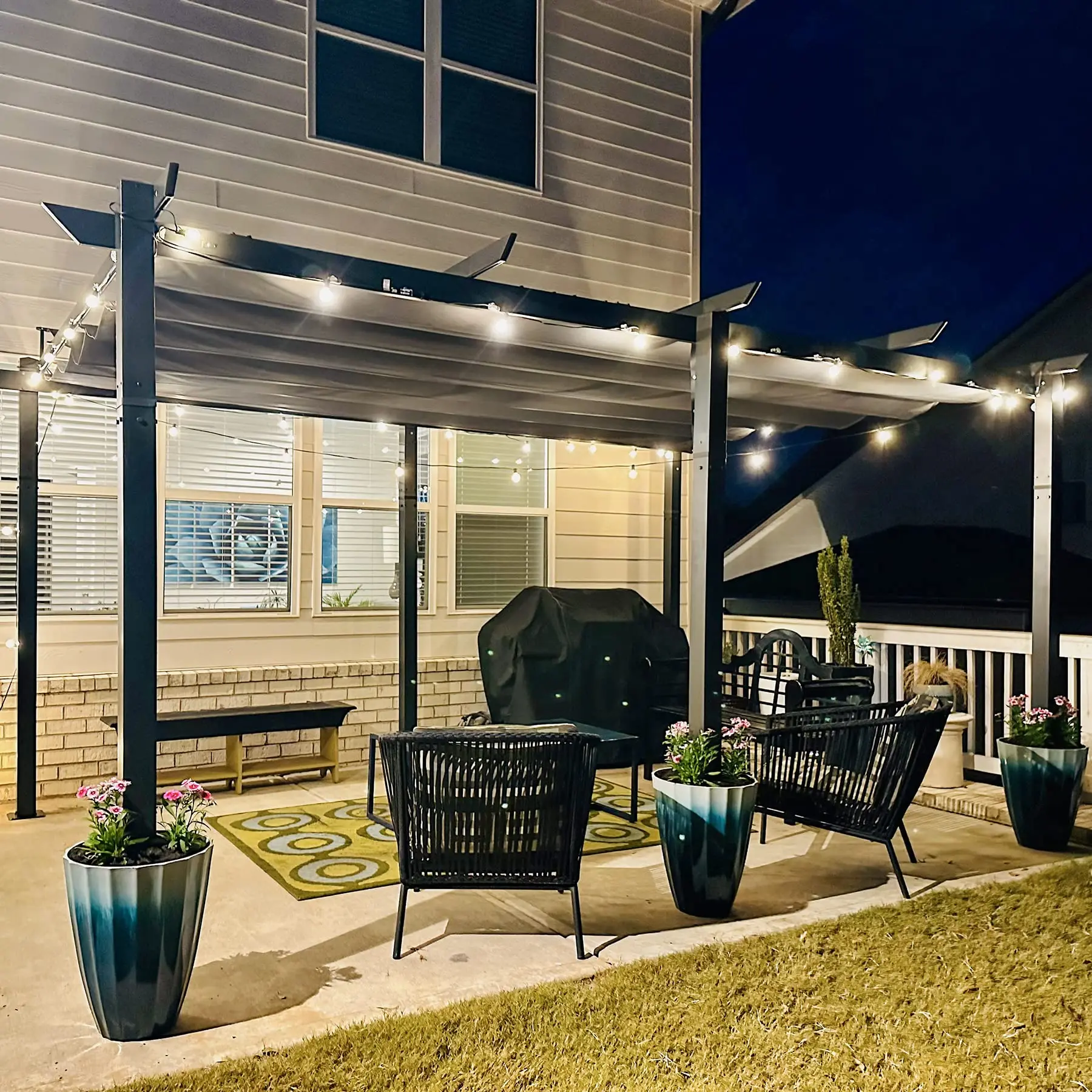 Domi Outdoor Retractable Pergola with Weather-Resistant Canopy Aluminum Garden Pergola Patio Grill Gazebo for Courtyard