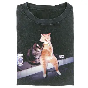 EMO Cat2 Oversized Printed Design Unisex Crew neck T-Shirt & Sweatshirt,High-Quality Print,& 400g Water-Wash Hoodie,Casual Cotton Comfort Breathable Long Sleeve for Streetwear Fashion Men and Women's Top Daily Wear