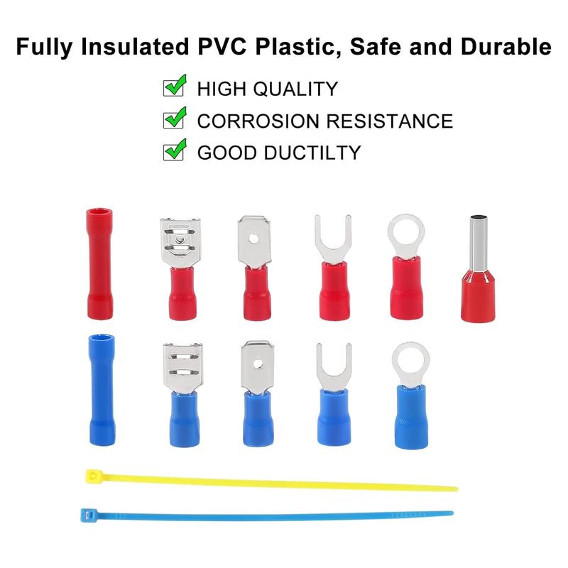 260PCS Crimp Connectors and Terminals Kit Heat Shrink Assorted Full Insulated Wire Insulated Electrical Connector Assorted Spade Ring Fork Assortment Kit