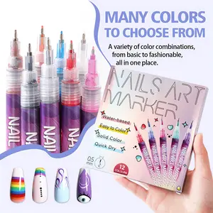 12-Color Nail Doodle Pen for DIY Nail Art, Acrylic Painting, Quick Drying 3D Dot Embroidery 0.5mm Tip Salon Home Nail Care Cuticles, Manicure Polish, Cosmetic Christmas Makeup Gift
