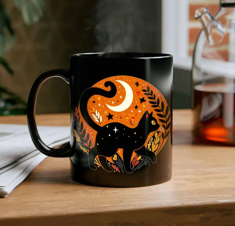 [Sale off up to 50%]Personalized Cat Cup Halloween Gift, Black Cat Witchy Mug, Cat Lover Mug, Custom Mug Birthday Gift, Pumpkin Cup Gift, Coffee Tea Lovers Gift