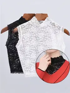 Elegant Lace Flower Faux Collar for Women, Detachable Half Shirt Accessory, Plus Size Lace Neckline Decoration for Tank Tops, White