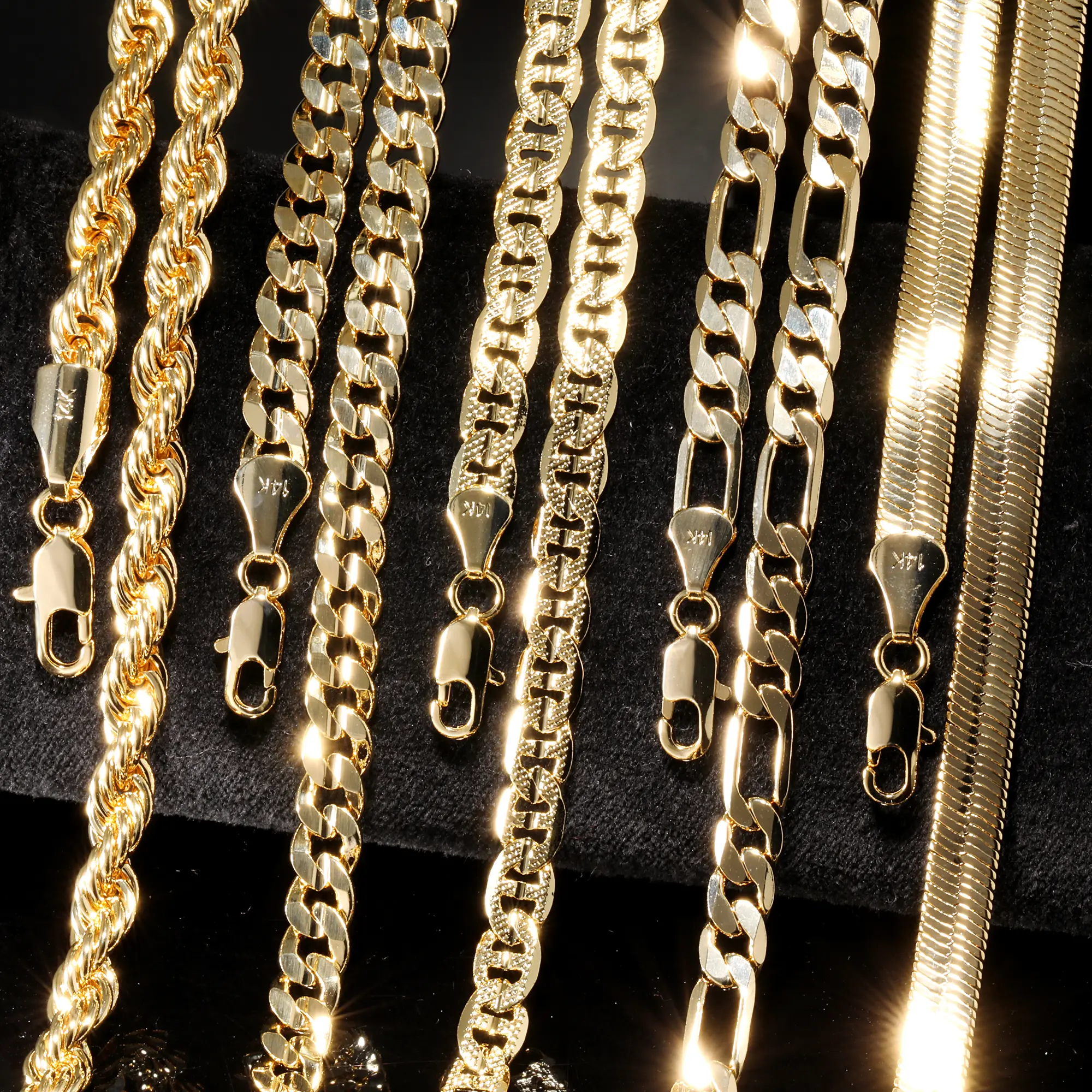 BlingKingStar - 14K Real Gold-Plated Rope Chain Necklace Elegant Fashion Jewelry for Women & Men, Concave Miami Cuban Link, Upgraded Shine, Mariner Diamond Cut, Figaro Tarnish-Free, Herringbone Goldstone Necklace 2mm/12mm, 20"/24"/30" , Father's Day Gift