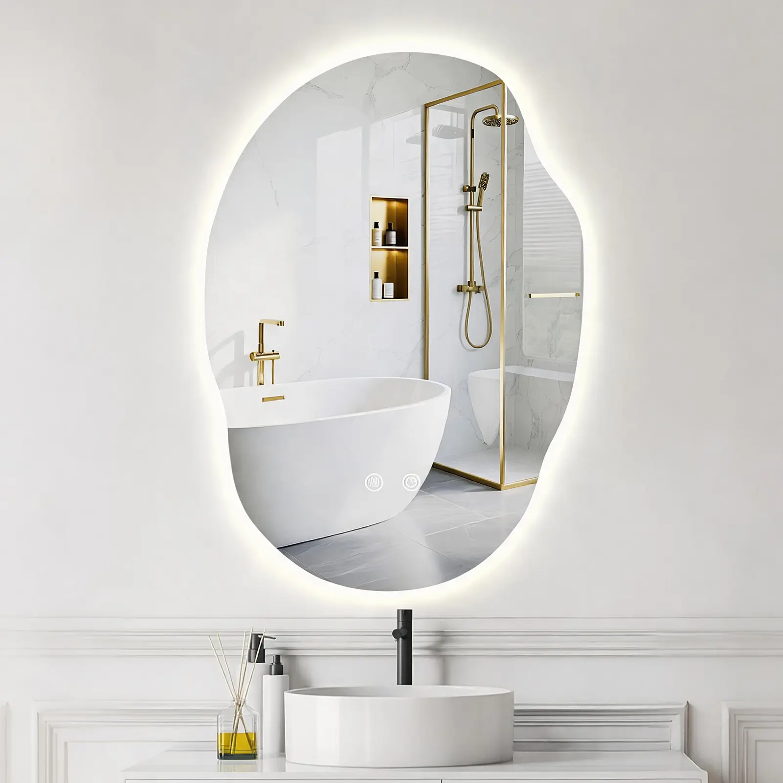 24"x36" Arch-Shape Modern LED Bathroom Makeup Mirror, Tempered Glass, Smart Anti-Fog Vanity Mirror, Touch Dimmer 3-Color Lights, IP54 Waterproof Shatterproof, Eco-Friendly Copper-Free, Wall Mount for Bedroom-Entryway