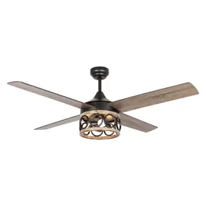 Parrot Uncle 52-inch Kashmir Indoor Farmhouse Downrod Mount 4-Blade Reversible Ceiling Fan with Light Kit and Remote Control, Bulbs Not Included