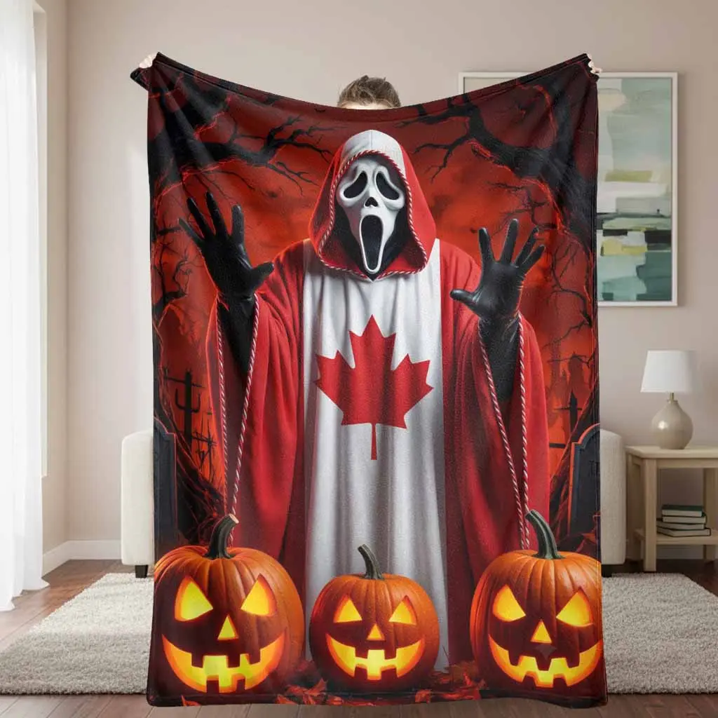Canadian Flag Maple Leaf Flannel Blanket - Super Soft Plush Fleece, Lightweight Durable Fabric, Warm Cozy Texture - For Sofa Bed Living Room Decor, Autumn Holiday Gifts, Outdoor Camping Travel Essentials
