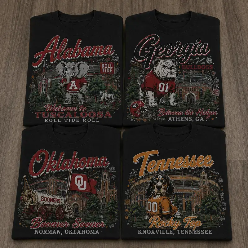 Women's Vintage College Football Mascot Crew Neck Short Sleeve Top - Retro Campus Graphic, University Inspired Game Day Apparel, Soft Unisex Cotton Vintage Tees for Women