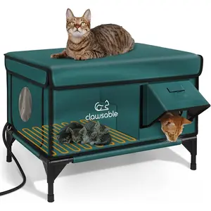 Indestructible Heated  House for Outside Winter,  , Safe Escape Door, Insulated Outdoor  Shelter with Heater for Feral Barn  Kitty (Forest Green, 26"x16"x18")