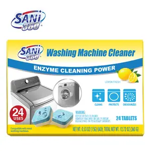 Sani 360° Washing Machine Cleaner Powerful Enzyme Activated Tablet Cleaning Household Solution Deep Cleans, Deodorizes, Removes Dirt, Foul Odor, and Buildup inside washer drum. Lemon Fresh Pack