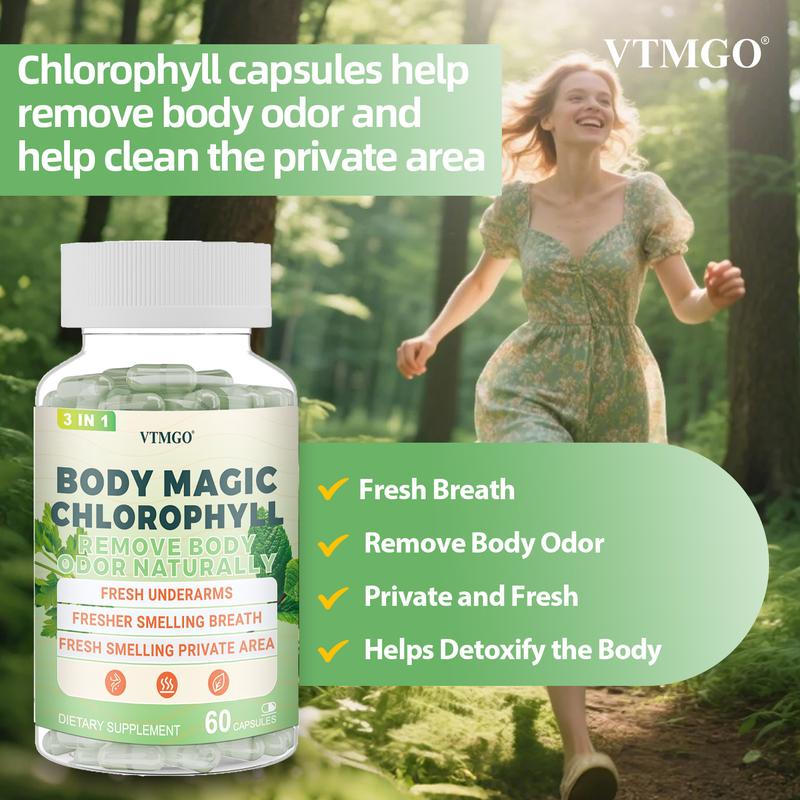 VTMGO Body Magic Chlorophyll  Capsule Healthcare Supplement - Natural Deodorant and Detox - Gut Support Healthcare Liver