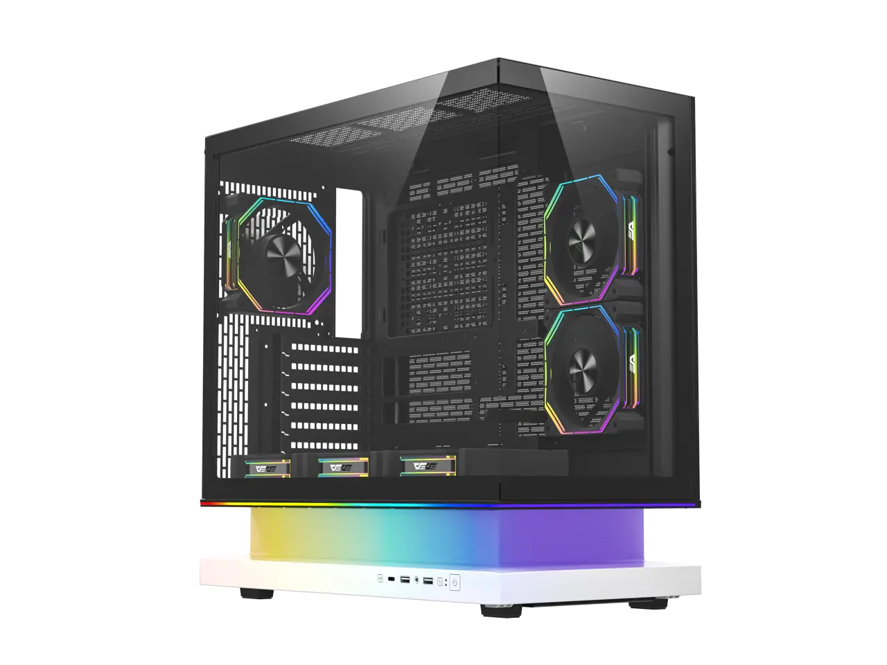 darkFlash FLOATRON F1 ATX Mid Tower Gaming PC Case, 270° Frameless Tempered Glass, Floating ARGB Base, 6× ARGB Fans, Back Connect Motherboard Ready, 360mm Radiator Support, 415mm GPU, USB-C,white