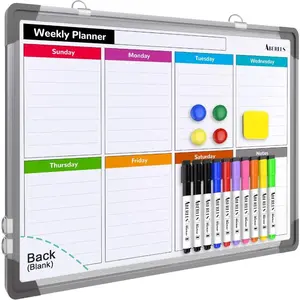 Small Weekly Calendar Dry-Erase Whiteboard for Wall, 16 in x 12 in Magnetic Dry-Erase Board, Hanging Double-Sided White Board, Portable Board for List, Kitchen, Planning, Memo, Home, Office