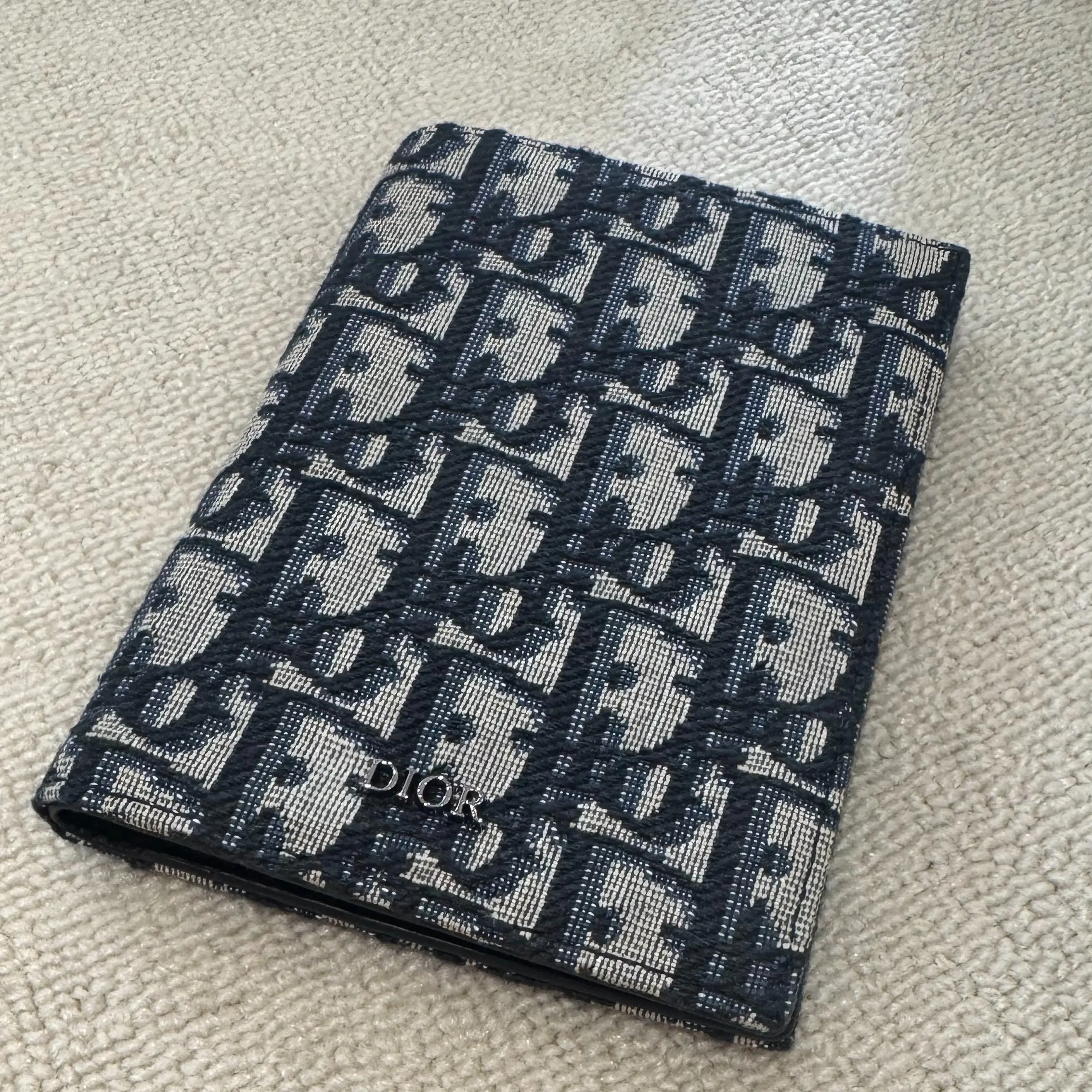 Pre-owned Dior Passport Holder Blue Oblique Jacquard