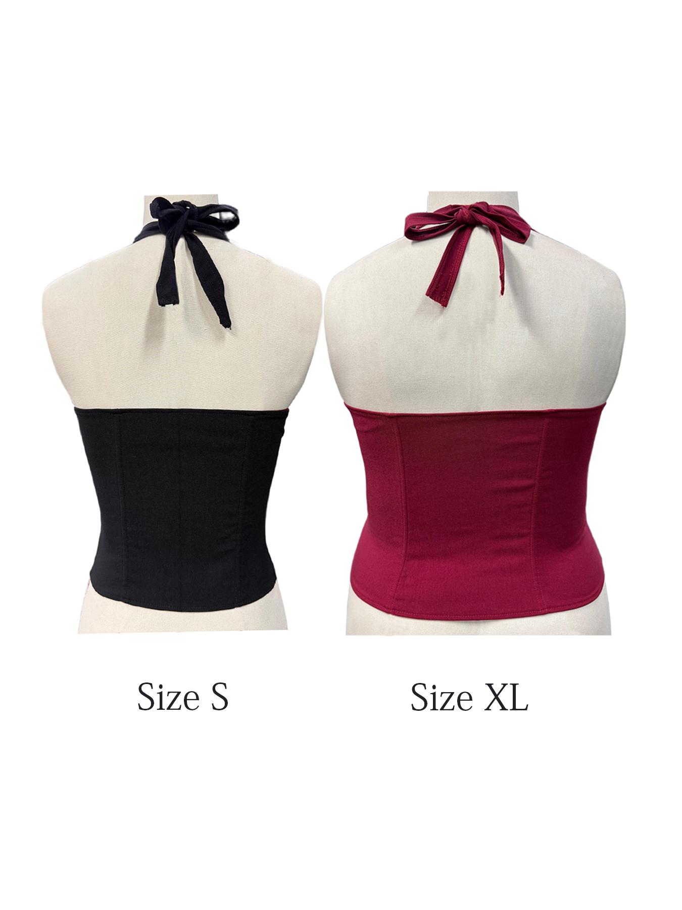 ApperlothA Women's halter corsets Top - Thin Stretchy Rave Hook Grommet Front Lace Up Back Backless Corset Bodyshper Party Crop Tank Top - Christmas & Valentine Outfits SpringStatements