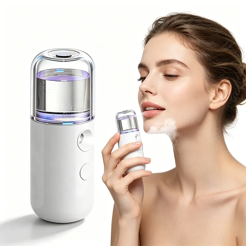 Mini Handheld Mist Sprayer, user‑friendly one‑button control, continuous soft mist output, neat portable device for multi‑scene use for home, car and outdoor‑going crowds.